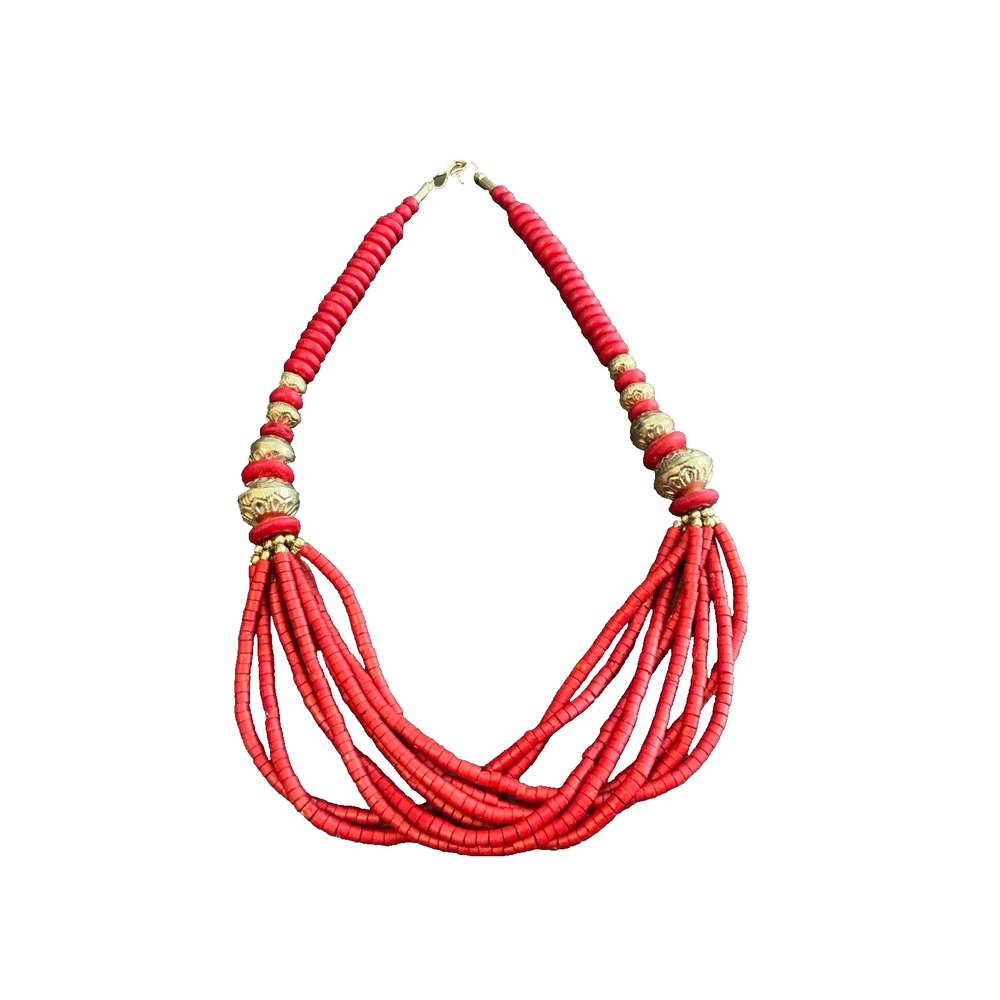 Vintage Natural Mediterranean Deep Red Coral Beads Necklace 21"